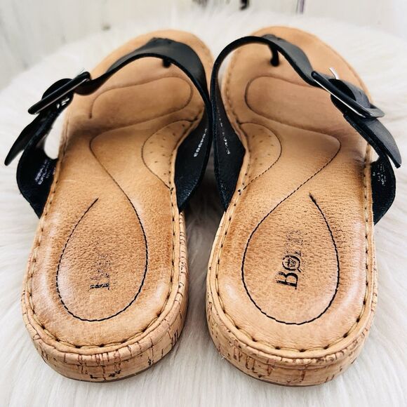 Born Boc Black Leather Slip on Cork Bed Comfort Thong Sandals - Size US9 EU40.5 - Picture 5 of 6